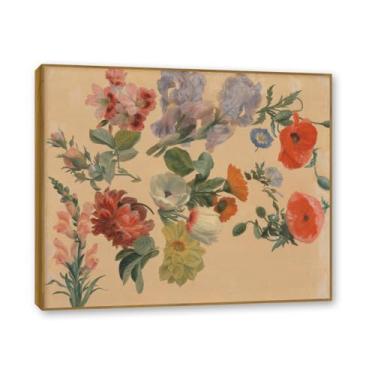 Imagem de Moldura de teca. Arte em tela floral country, pintura botânica vintage de natureza morta, decoração de parede de cozinha de fazenda emoldurada para sala de jantar. A16. 60 x 72 cm - 23,6 x 28,3 pol