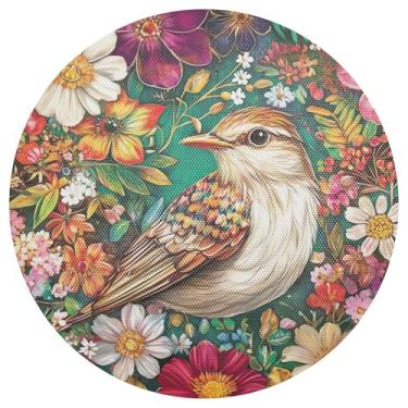 Imagem de Tapete de mesa floral vintage pássaro 38 cm PVC conjunto de 1 jogo americano, tapetes de mesa laváveis ao ar livre para mesa de pátio