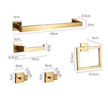 Imagem de Kit 5 Acessórios Para Banheiro Inox Toalheiro Cabide Porta Toalha Completo Resistente 40cm ou 60cm (Ouro-40cm)