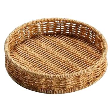 Imagem de Baoblaze Bandeja redonda de servir, cesta trançada à mão, cesto para guardar pão, bandeja organizadora para lanches, sala de jantar, sala de estar, Pequeno