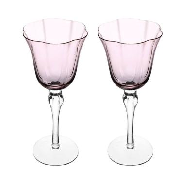 Imagem de Conjunto 02 Taças para Vinho de Vidro 250ml Rosa Wolff