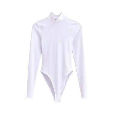 Imagem de Body Feminino De Manga Longa Slim Fit Vintage Com Gola Alta Casual Ele