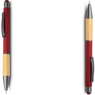 Imagem de Caneta Esferográfica em Alumínio Reciclável com Bambu, Escrita Azul, Ponta Touch, Refil Parker, Executiva (Kit 2 Vermelho)