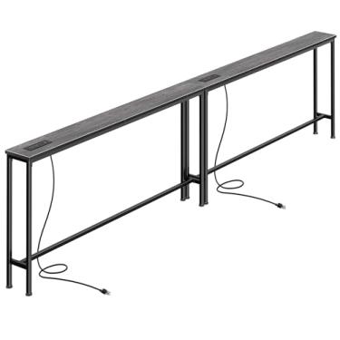 Imagem de SUPERJARE Mesa de sofá de 110,2 polegadas com tomadas elétricas e portas USB-C, mesas de console estreitas de 5,9 polegadas, mesas de sofá de entrada com armazenamento, sofá atrás, espaços pequenos