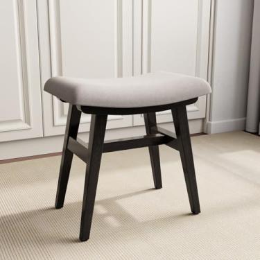 Imagem de Muwuele Banqueta de madeira maciça, almofada de sela com esponja de rebote de alta resistência, fácil montagem, cadeira de penteadeira, banquinho de pé, banco de maquiagem para quarto, entrada, preto