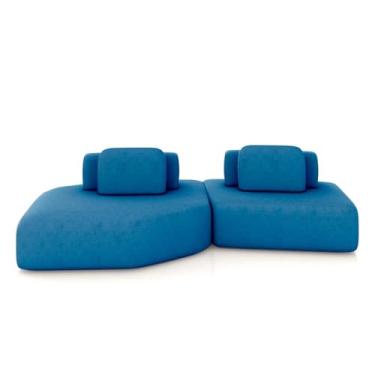 Imagem de Sofá Ilha Dakota 2 Módulos 310cm Encostos Almofadas Soltas Veludo Azul G33 - Gran Belo