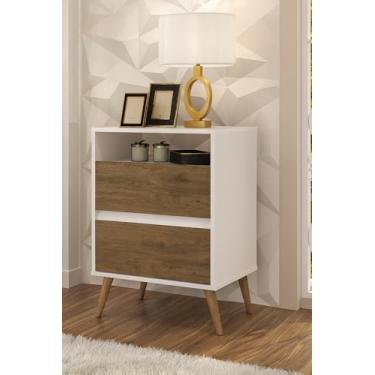 Imagem de mesa de cabeceira criado mudo pés em madeira off White jequitibá retro 2 gavetas decorativa lotus luxo