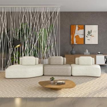 Imagem de Sofá Ilha Sala de Estar Dakota 3 Módulos 484cm Encostos Almofadas Soltas Bouclê Rústico OffWhite/Greige G33 - Gran Belo