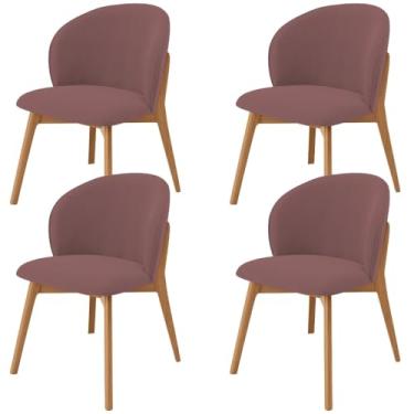 Imagem de Kit 04 Cadeiras de Jantar e Estar Living Estofada Mia L02 Suede Rosê - Lyam Decor