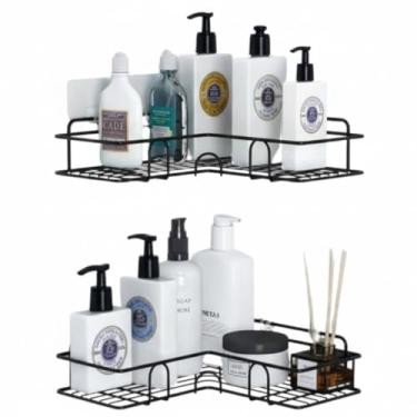 Imagem de Prateleira Aramada de Canto em L para Banheiro e Cozinha com Fixação Adesiva - Organize Shampoo e Itens de Higiene - 2 Unidades