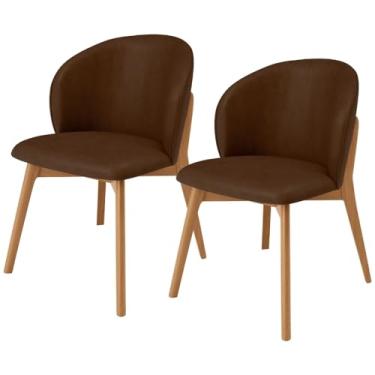 Imagem de Kit 02 Cadeiras de Jantar e Estar Living Estofada Mia L02 Couríssimo Marrom - Lyam Decor