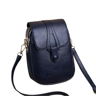 Imagem de Bolsa Tiracolo Feminina Pequena de Ombro em Couro PU Estilo Carteiro, Transversal Elegante, Cabe Celular, Casual para Uso Diário (Azul marinho)