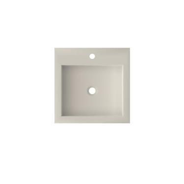 Imagem de HIGEINE Pia de banheiro premium com superfície sólida de resina de pedra 48 x 48 cm - pia de vaso montada na parede ou bancada, design branco fosco retangular de furo único, bacia moderna independente