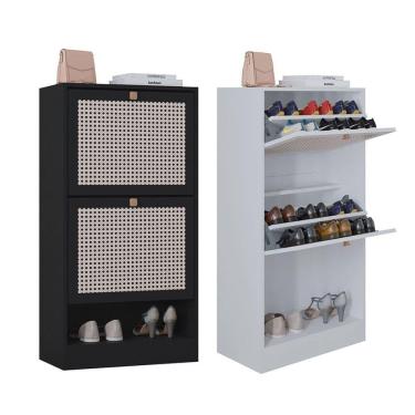 Imagem de Kit 2 Sapateiras Tropical 2 Portas Multiuso Vertical Poquema Preto-branco