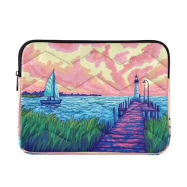 Imagem de Bolsa para laptop North Sea Pier azul para mulheres, capa protetora à prova de choque, bolsas de professores de 15,6 polegadas para mulheres