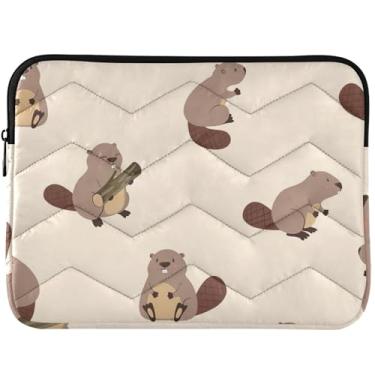 Imagem de Capa para notebook fofa com estampa de castores cáqui, capa para notebook universal, 13 a 14 polegadas, capas fofas para computador para MacBook Air, capa de 13 polegadas
