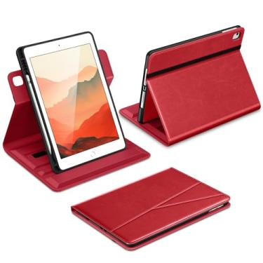 Imagem de DTTO Capa para iPad 6ª/5ª geração de 9,7 polegadas (2018/2017), iPad Air 2/Air 1, capa fólio de couro premium com rotação de 360 graus com suporte para lápis, vermelha