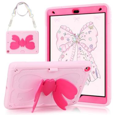 Imagem de VOFUOE Capa protetora rígida para iPad 9ª/8ª/7ª geração com alça de ombro e alça de ombro 2 em 1 para iPad de 10,2 polegadas 2021/2020/2019 - rosa e rosa choque