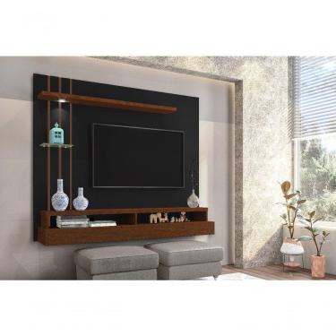 Imagem de Painel de TV Eros 55 Polegadas 135x160cm Prateleira de Vidro Nichos Preto/Canela