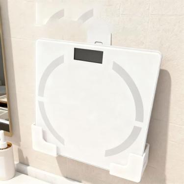 Imagem de Um par de 2 peças de prateleira de balança de peso montada na parede e rack de armazenamento, suporte de balança para banheiros e academias domésticas, branco