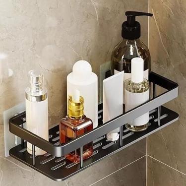 Imagem de Kit Suporte De Shampoo Organizador Metal Prateleiras De Banheiro Cozinha Sem Furo prateleira ，acess��rios para banheiro，suporte shampoo (Preto 1 Peça (Retangulo))