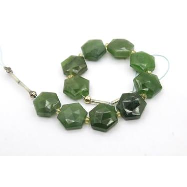 Imagem de Contas hexagonais facetadas serpentinas naturais – aproximadamente 10 mm, conjunto de 9 peças | Contas de pedra preciosa genuína para fazer joias DIY