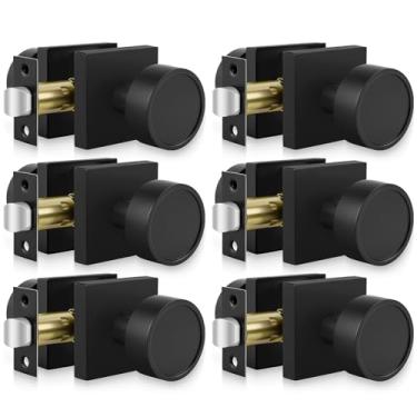 Imagem de Goldenwarm Puxadores de porta pretos interiores, maçanetas de porta de passagem preto fosco para corredor e armário, maçaneta de porta interior resistente a granel - Moderno e quadrado (pacote com 6)