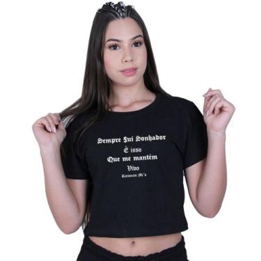 Imagem de Blusinha Cropped Algodão Racionais Mcs Sonhador, Preto, P