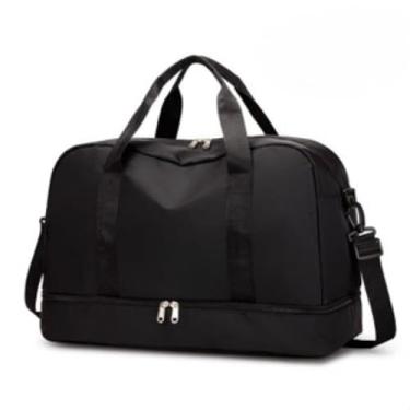 Imagem de Bolsa Mala Para Viagem Academia Multifuncional De Grande Capacidade De Camada Dupla Sport Com Impermeável Alça Lateral (preto(kit2))