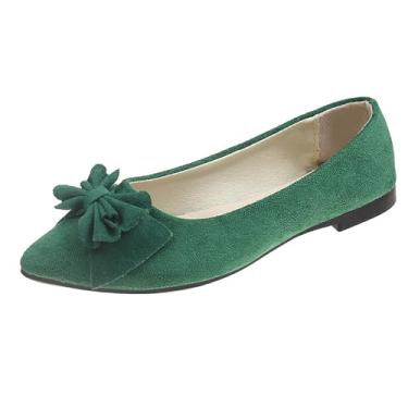 Imagem de Sapatos de trabalho femininos elegantes casuais primavera cor doce cor sólida flor multicolorida apontada plana grande sapatos de tecido de malha superior lazer ao ar livre uso interno, Verde, 38