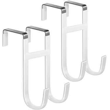 Imagem de Mars-Rock Ganchos duplos de metal sobre a porta com revestimento de plástico 14 cm, cabem de porta de 1,3 cm a 3,3 cm, 2 conjuntos de toalheiros resistentes, guirlandas, cabides de chuveiro