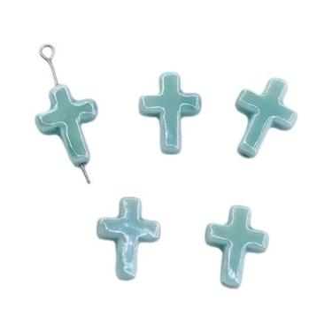 Imagem de Contas Cerâmicas Em Forma De Cruz 13x17mm 10pcs Para DIY Acessórios De