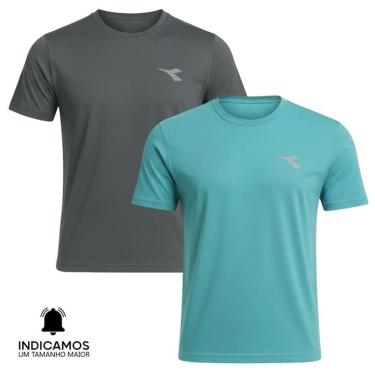 Imagem de Kit 2 Camisetas Diadora Small Logo Masculina - Azul Turquesa e Chumbo G-Masculino
