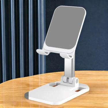 Imagem de Suporte dobrável para celular, suporte de metal de mesa com base antiderrapante e porta de carregamento conveniente, branco