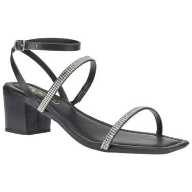 Imagem de Sandália Salto Grosso Bloco Feminina Strass Brilho Dourada (Preto, BR, Adulto, Numérico, 37)