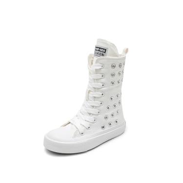 Imagem de OPOEE Sapatos de lona para meninas, meninos e meninas, cano alto, infantil, moderno, dança de rua, branco, campus, tênis de lazer ao ar livre, tênis infantil de cano alto, Ky 5055 Branco, 17