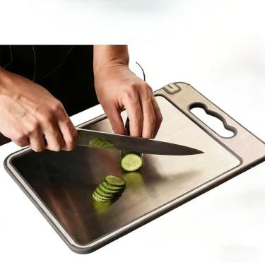 Imagem de Tábua de Corte Dupla Face Aço Inoxidável 304 - Antimofo, Antibacteriano, Ferramenta de Cozinha para Carnes, Vegetais, Queijos, Alimentos Crus e Cozidos