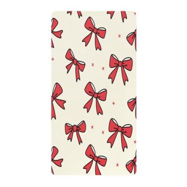 Imagem de Blueangle Lençol de berço padrão para berço infantil - Lençóis de algodão macio e respirável com laços vermelhos (84)