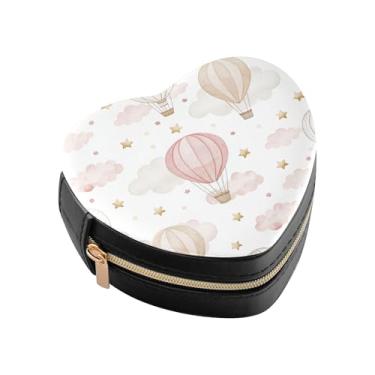 Imagem de Burbuja Caixa de joias em forma de coração com balão de ar mini estojo de joias de viagem para mulheres e meninas, estojo portátil organizador de armazenamento para brincos, anéis, colares e pulseiras