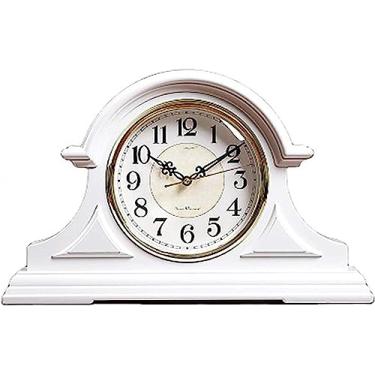 Imagem de Relógio de cornija, relógio de manto silencioso de madeira para casa vintage relógios de cornija operados por bateria relógio de mesa retrô para decoração de sala de estar - branco
