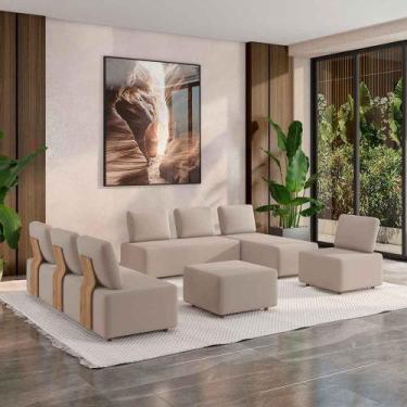 Imagem de Sofá Liphis Sala de Estar Modulado Moderno Pés de Madeira Veludo Bege 