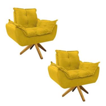 Imagem de kit 02 Poltronas Opala Base Giratória de Madeira Sintético - Amarena M