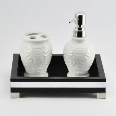 Imagem de Bandeja -P LUXO- Lavabo Banheiro Espelhada Pés metal Madeira cor PRETA