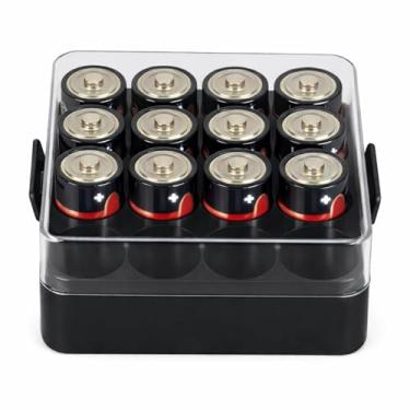 Imagem de ALCYON Estojo organizador de bateria, caixa de compartimento de bateria para 16 baterias C, suporte de bateria protetor de plástico transparente para viagem/casa/escritório (preto, médio)