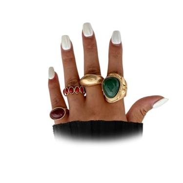 Imagem de Navirix Conjunto de anéis de declaração empilháveis de ouro grosso para mulheres irregulares de cristal martelado aberto joias modernas para festas de formatura e aniversário, Metal, Sem pedra