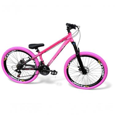 Imagem de Bicicleta Aro 26 Vikingx Tuff Freeride 21v Aro Vmaxx Freio A Disco Garfo Suspensão Pneu Flame Rosa-Preto X44