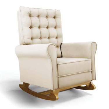 Imagem de Poltrona de Amamentação com Balanço Manu Veludo Base de Madeira - D'Ro