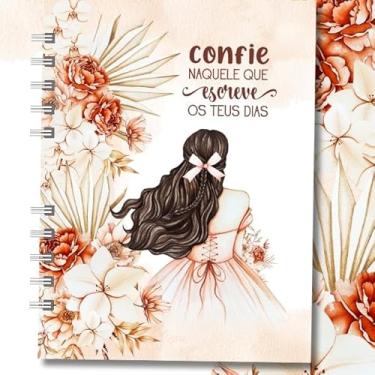 Imagem de Caderno A5 capa dura para anotações com versículos, caderneta brochura 96 folhas estilo inspirador, caderno sem pauta ou pautado para estudo, organização e uso diário (Confie -Castanho,FOSCA)