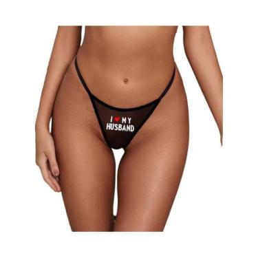 Imagem de Calcinha G-String Sexy Feminina Em Tule Transparente Com Estampa De Le