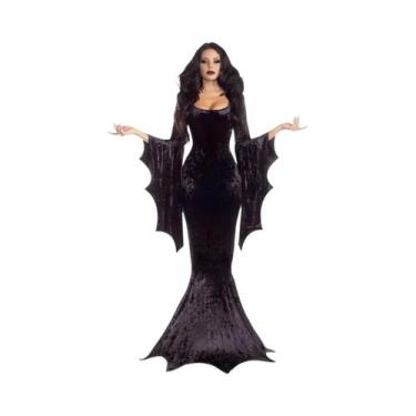 Imagem de Vestido Longo Gótico Adulto Morticia Addams Com Cauda, Fantasia De Hal